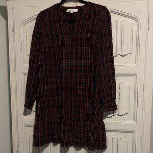 Loft Long Sleeve Plaid Dress in Black and Red. Perfect for Holiday parties